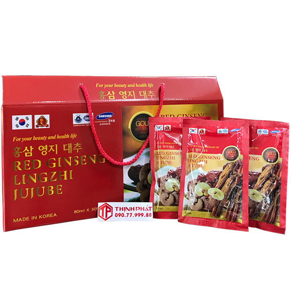 Nước hồng sâm linh chi táo đỏ Hàn Quốc hộp 30 gói x 80ml - 8809190058035