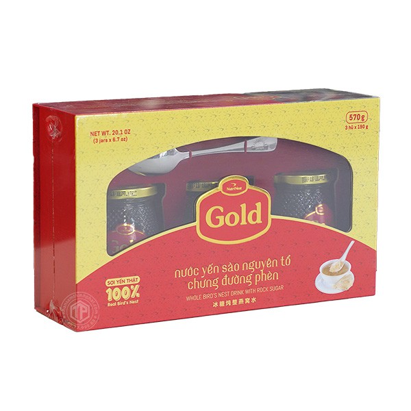 Tổ yến chưng đường phèn 100% tổ yến hộp 3 hũ - 190g/ hũ - Gold Bird