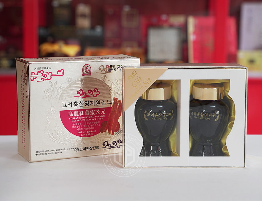 Cao hồng sâm linh chi Hàn Quốc Gold hộp 2 lọ x 300g
