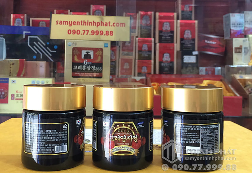 Cao linh chi núi Hàn Quốc cao cấp hộp gỗ đen 3 lọ x 120g gold Cao linh chi núi Hàn Quốc cao cấp hộp gỗ đen 3 lọ x 120g gold