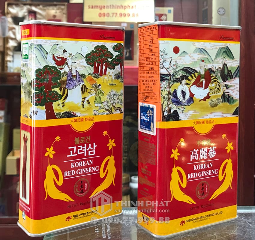 Hồng sâm củ khô 6 năm tuổi 75g hộp thiếc chính hãng Deadong Hàn Quốc