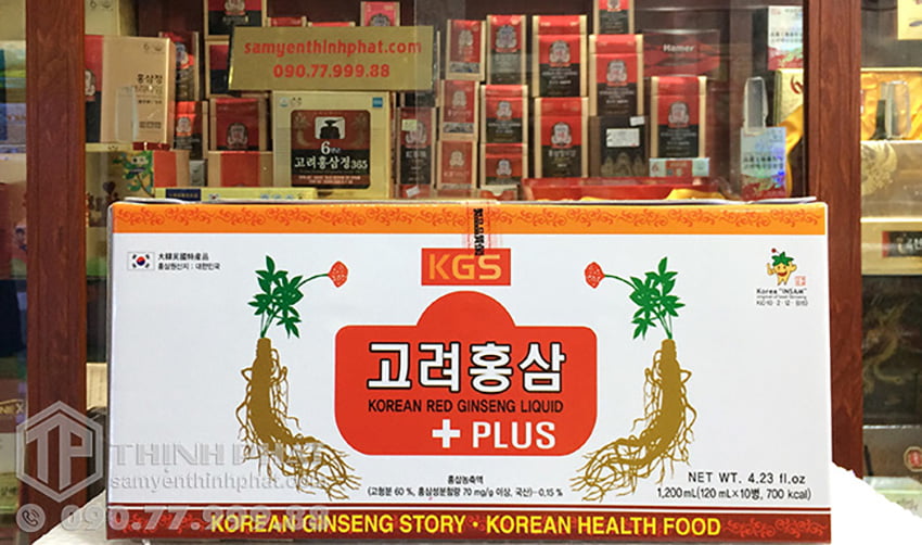 Nước hồng sâm Hàn Quốc chính hãng KGS hộp 10 chai có củ sâm tươi