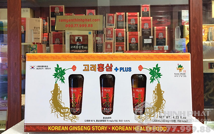 Nước hồng sâm Hàn Quốc chính hãng KGS hộp 10 chai có củ sâm tươi
