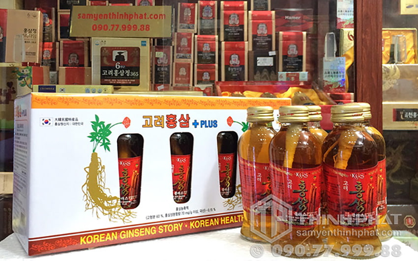 Nước hồng sâm Hàn Quốc chính hãng KGS hộp 10 chai có củ sâm tươi