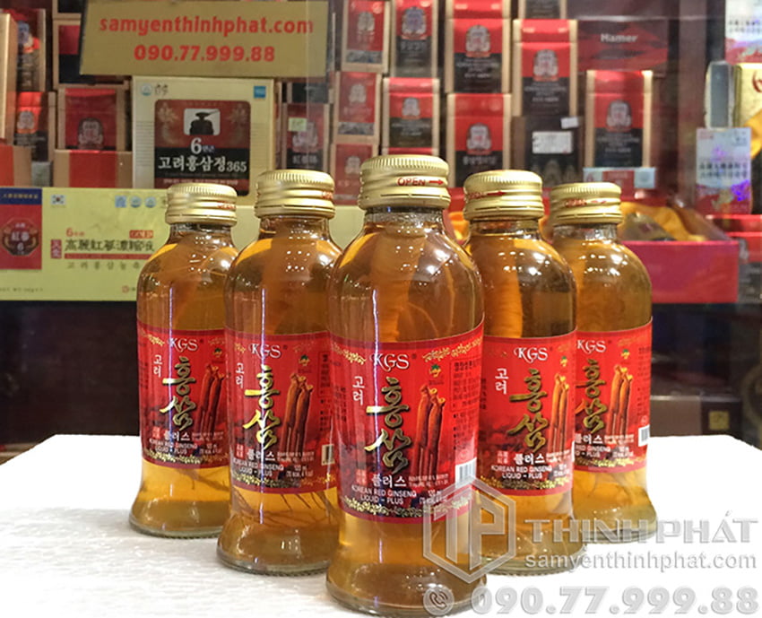 Nước hồng sâm Hàn Quốc chính hãng KGS hộp 10 chai có củ sâm tươi