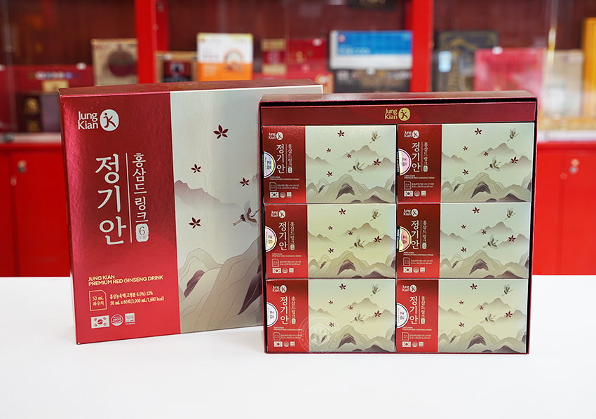 Nước hồng sâm Hàn Quốc Jung Kian Premium hộp 60 gói x 50ml Nước hồng sâm Hàn Quốc Jung Kian Premium hộp 60 gói x 50ml