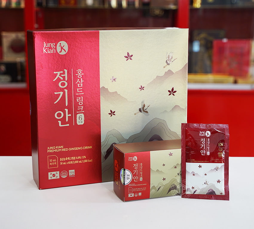 Nước hồng sâm Hàn Quốc Jung Kian Premium hộp 60 gói x 50ml Nước hồng sâm Hàn Quốc Jung Kian Premium hộp 60 gói x 50ml