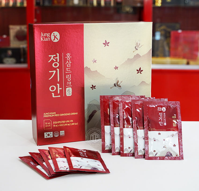 Nước hồng sâm Hàn Quốc Jung Kian Premium hộp 60 gói x 50ml Nước hồng sâm Hàn Quốc Jung Kian Premium hộp 60 gói x 50ml