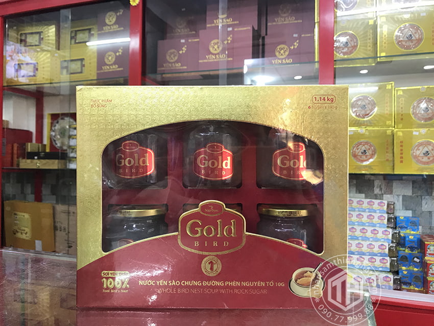 Tổ yến chưng đường phèn 100% tổ yến hộp 6 hũ - 190g/ hũ - Gold Bird Tổ yến chưng đường phèn 100% tổ yến hộp 6 hũ - 190g/ hũ - Gold Bird