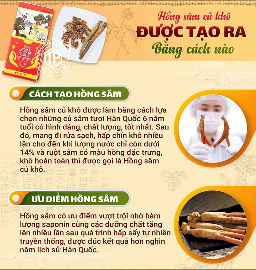 Hồng sâm củ khô được tạo ra bằng cách nào?