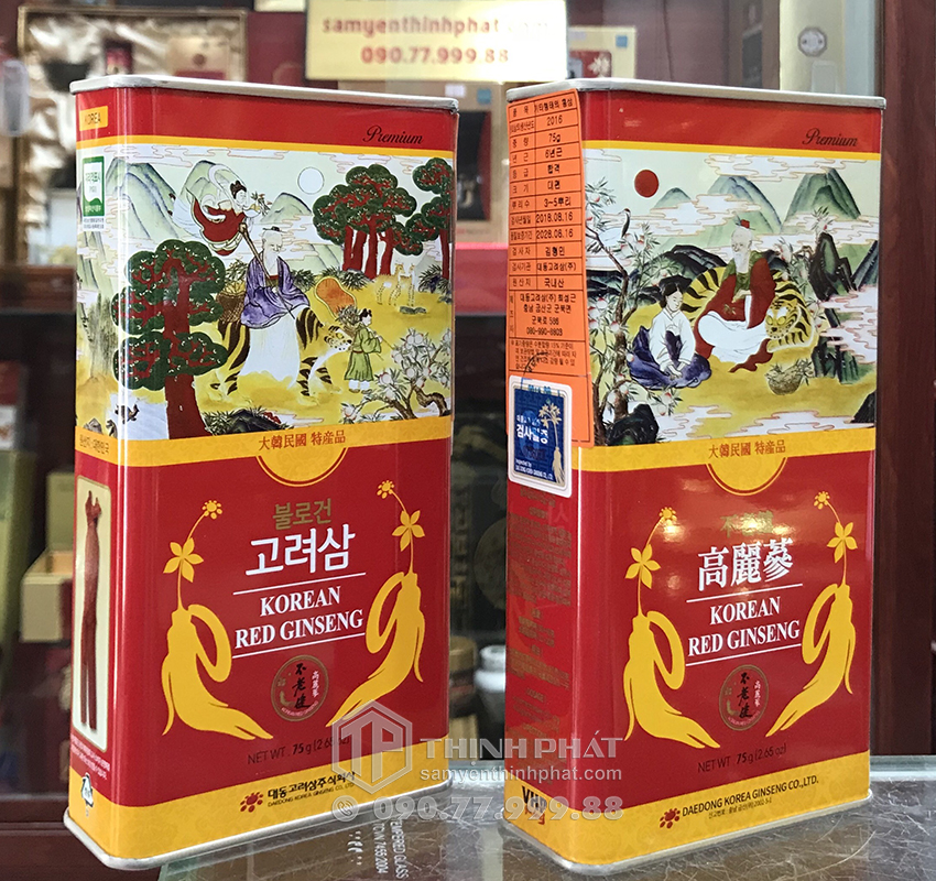 Hồng sâm củ khô 6 năm tuổi 75g hộp thiếc chính hãng Daedong Hàn Quốc